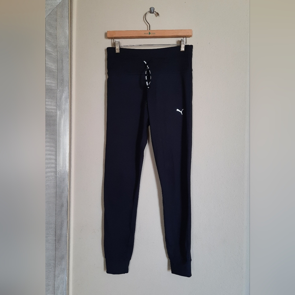 Puma Kids Black Joggers with White Logo Athletic Sports Football Soccer